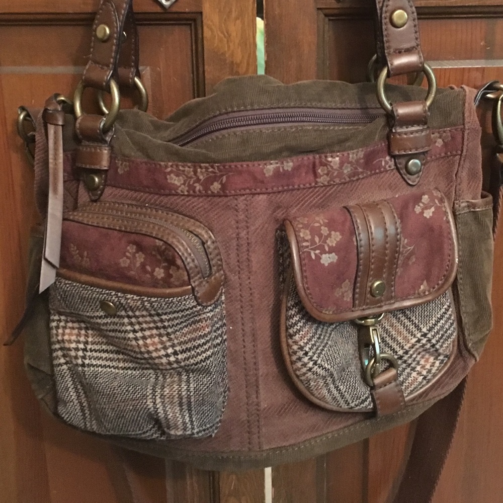 Gently Used Fossil Handbag Tote Bag Brown Tweed